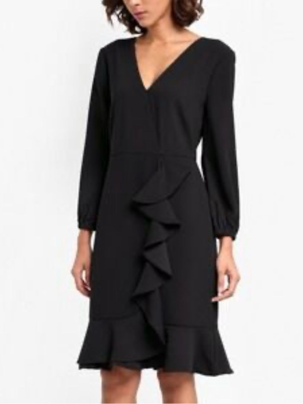 J. Crew Black Label Long Sleeve V-Neck Ruffle Dress Size 6 Small